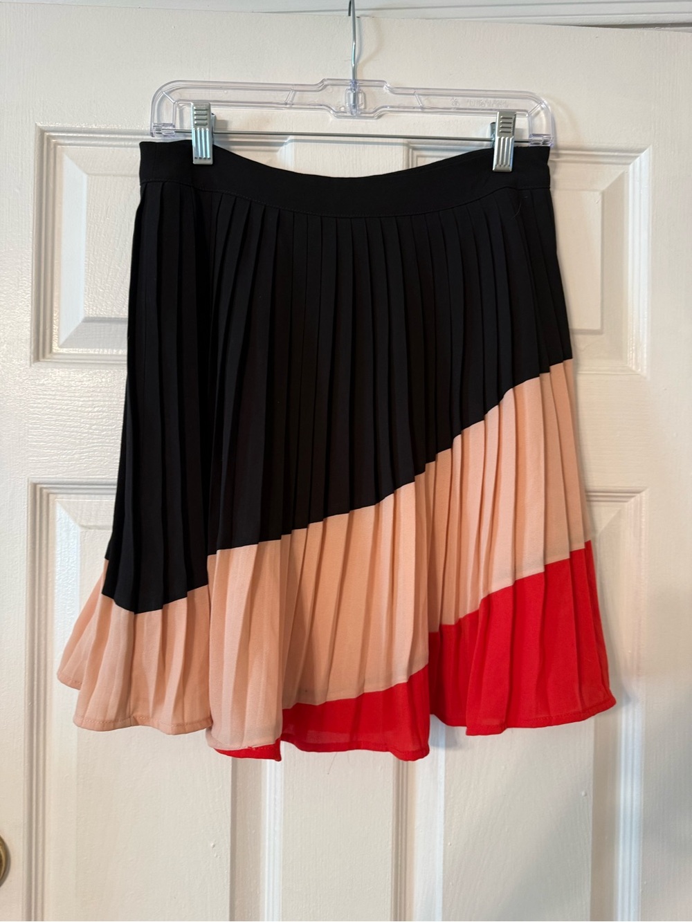 Maeve Black, Blush & Red Pleated Colorblock Skirt